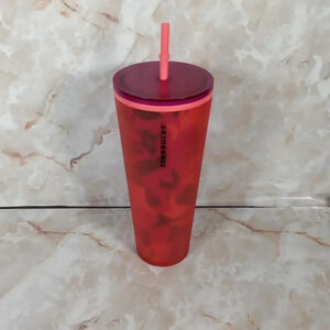 Starbucks Red soft touch floral tumbler cold 24oz